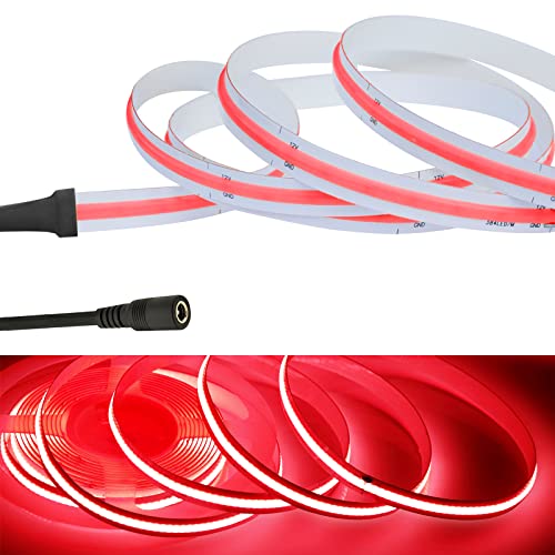 RYE 4 m DC12 V COB LED-Streifenlicht, rot, 320 LEDs/m, 0,5 ~ 5 m Seil/Klebeband, DIY als TV-Hintergrundbeleuchtung, Küche unter Theke/Schrank/Schrank/Treppenlicht, Netzteil nicht enthalten. von RYE