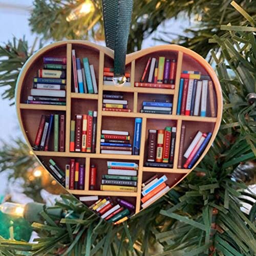 RYGRZJ Lese-Ornament, Buchliebhaber, Herz-Ornament, altes Vintage-Bücherregal, Ornament, Just a Girl in Love with Her Books, Lesebuch, Weihnachtsbaumschmuck, Geschenk für Bibliotheker, Buchliebhaber von RYGRZJ