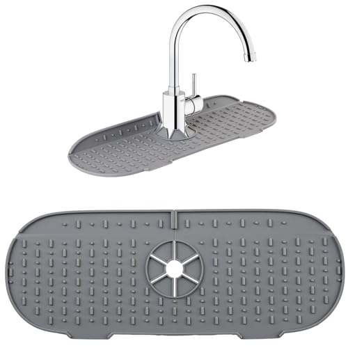 Silikon Wasserhahn Matte,Wasserhahn Spüle Spritzschutz,Wasserhahn Trockenmatte zum Schutz von Küchen und Badezimmer Arbeitsplatten und Böden -Grau von RYHX