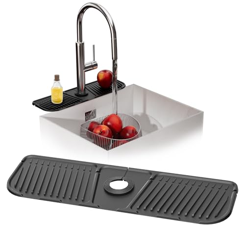 Silikon-Wasserhahnmatte,Silikon-Wasserhahngriff,Tropfauffangschale,Wasserhahn-Spülbecken-Spritzschutz,Abtropfmatte für Küche,Badezimmer,Abtropfmatte,Badezimmer-Arbeitsplattenschutz(Grau) von RYHX