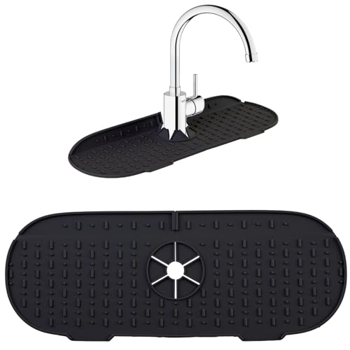 RYHX Silikon Wasserhahnmatte,Spritzschutz für die Küchenspüle,Spritzschutz für die Küchenspüle Badezimmer Arbeitsplatte Schützen-Schwarz von RYHX