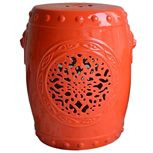 Dekorativer Keramik-Gartenhocker, glasierter hohler Löwenkopf-Schuhwechselhocker, geeignet für Garten, Wohnzimmer, Balkon usw. (Farbe: Rot) von RYLILU