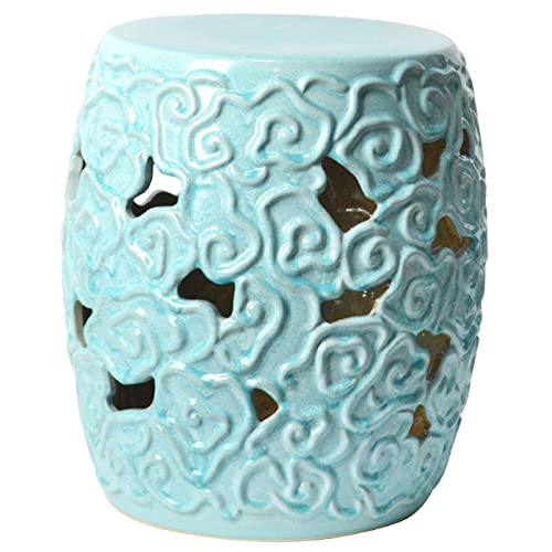 RYLILU Dekorativer Keramik-Gartenhocker, glasiert, hohl, Xiangyun-Muster, Wohnzimmer, runder Hocker, geeignet für Wohnzimmer, Balkon, Garten usw. (Farbe: Ofenblau) von RYLILU