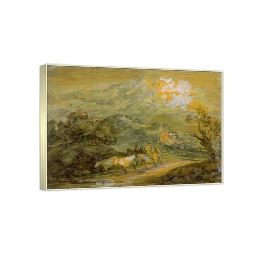 RYLJCZ Berühmtes Wandbild- (Upland Landscape) by Thomas Gainsborough- Reproduktionen auf Leinwand- Bilder für die Wohnzimmerdekoration(50x70cm(19.7x27.5in)/Champagnerrahmen) von RYLJCZ