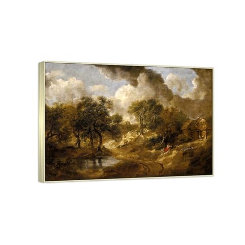 RYLJCZ Berühmtes Wandbild- (landscape in Suffolk) by Thomas Gainsborough- Reproduktionen auf Leinwand- Bilder für die Wohnzimmerdekoration(40x56cm(15.8x22.0in)/Champagnerrahmen) von RYLJCZ