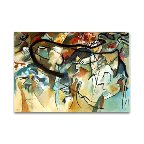 RYLJCZ kunstdruck berühmter maler by Wassily Kandinsky(Composition V). Ölgemälde-Reproduktion. Abstrakte Leinwandbilder für die Wohnzimmerdekoration 60x84cm(23.7x33.0in Rahmenlos von RYLJCZ