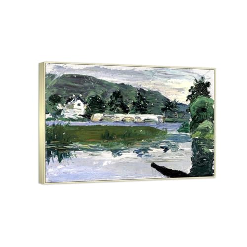 RYLJCZ kunstdruck berühmter maler by Wassily Kandinsky(Landscape with Bridge). Ölgemälde-Reproduktion. Abstrakte Leinwandbilder für die Wohnzimmerdekoration 40x56cm(15.8x22.0in) Champagnerrahmen von RYLJCZ