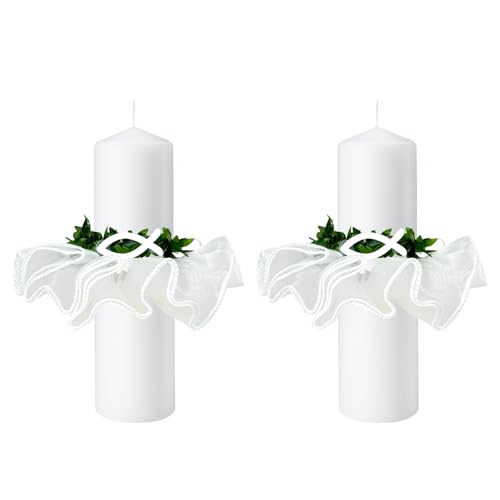 RYMAUP 2 Stück Kerzentropfschutz, Tropfschutz Taufkerzen, Tropfschutz Kerzenkranz Taufkerzen, Weiß Taufe Fisch Deko Kerzenrock für Taufkerze Kommunionkerze Hochzeitkerze von RYMAUP