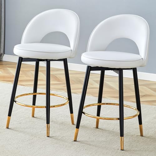 RYNEX Barhocker 2er Set, Höhenverstellbar & 360° Drehbar, Moderne PU-Leder Barstühle mit Goldakzent, Gepolsterte Sitzfläche für Küche, Esszimmer, Home-Bar von RYNEX