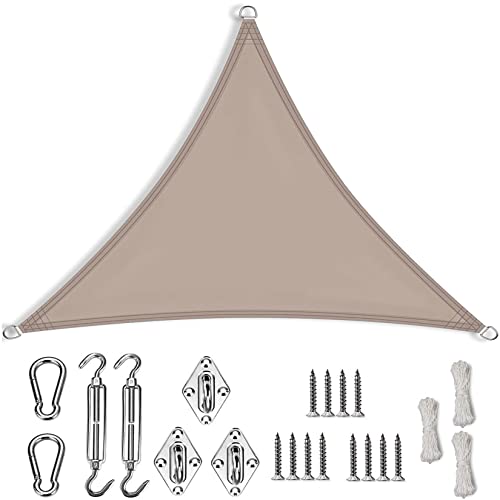 Dreieck Rechtwinklig Sonnenschutz Plane 1.2x1.2x1.2m Sonnenschutz aus reißfestem HDPE-Kunststoff Sonnensegel Sonnenschutz Segel mit Edelstahl Befestigungs Kit für Garten, Terrasse, Camping, Taupe von RYNS