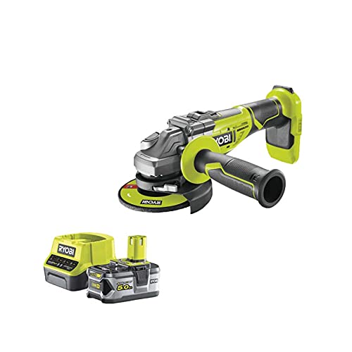 Pack RYOBI Winkelschleifer Brushless 18 V One+ R18AG7-0 – 1 Akku 18 V 5,0 Ah – 1 Schnellladegerät RC18120-150 von RYOBI