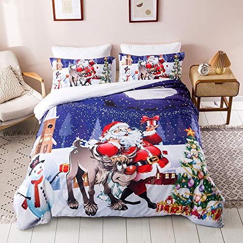 RYQRP Bettwäsche 135x200 Weihnachtsmann Elch Bedruckte Bettwäsche Set 3-Teiliges Polyester mit Reißverschluss 1 Bettbezug und 2 Kissenbezug für Kinder Jungen Mädchen Erwachsene, Einzelbett von RYQRP