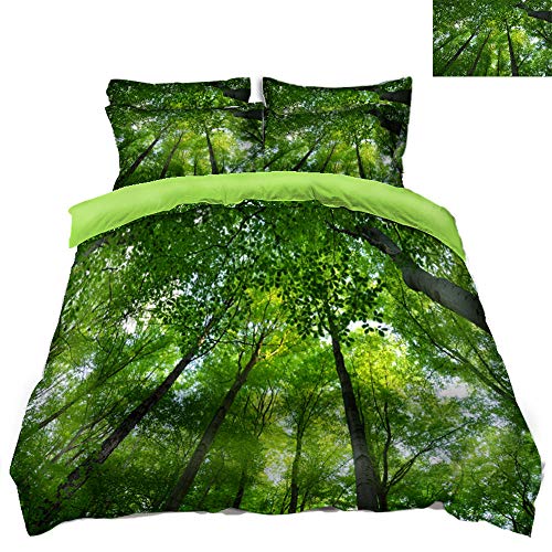 RYQRP Bettwäsche Set 3D Grüner Wald Bedruckte Bettwäsche Set 3-Teiliges Polyester mit Reißverschluss 1 Bettbezug und 2 Kissenbezug, Doppelbett, 155x220cm von RYQRP