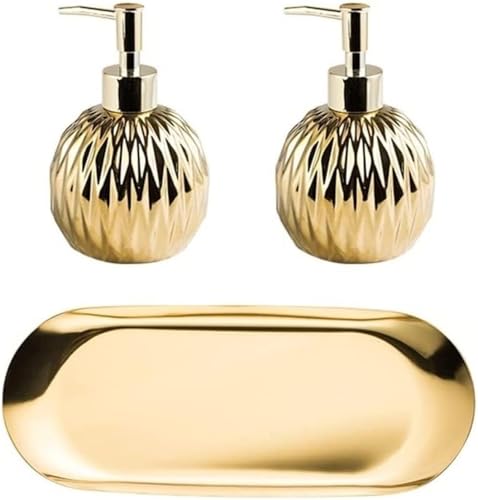 Badezimmer-Zubehör-Sets mit Lotionspender, Keramikseife, rundes Zubehör-Set, 400 ml/13,5 oz, Apartment, 3-teilig(Gold) von RYRYR