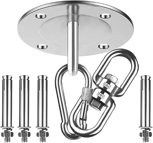 Hochleistungs-Hängeset for Hängesessel, Deckenaufhängung for Schaukeln, 1 Satz Schaukelhaken aus Metall mit 4 Befestigungslöchern, stabiles rundes Zubehör, 360°-Aufhängung for Seilstühle, Silber, 90 m Hochleistungs-Hängeset for Hängesessel, Deckenaufhängung for Schaukeln, 1 Satz Schaukelhaken aus Metall mit 4 Befestigungslöchern, stabiles rundes Zubehör, 360°-Aufhängung for Seilstühle, Silber, 90 m von RYRYR