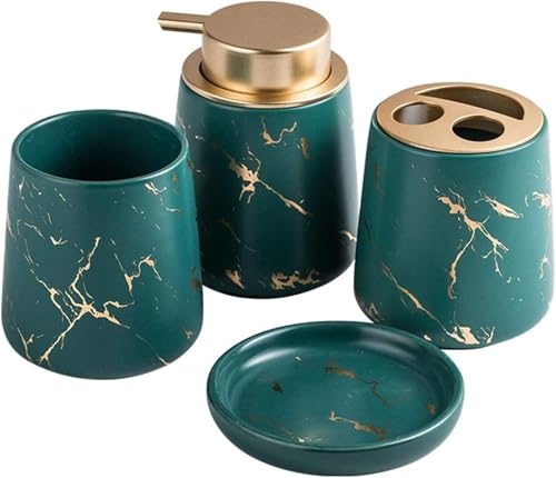 RYRYR Badezimmer-Zubehör-Sets mit Lotionspender, Marmormuster, 4-teiliges Keramik-Set, kreatives Bad-Ornament for Geschenkwohnungen(Green) von RYRYR