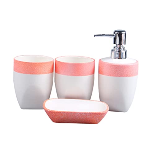 RYRYR Badezimmer-Zubehör-Sets mit Lotionspender, Zubehör-Set, 4-teilig, Seifen- oder Pumpschale, Heimkeramik, zur Dekoration, Einweihungsgeschenk, Wohnung(Pink) von RYRYR