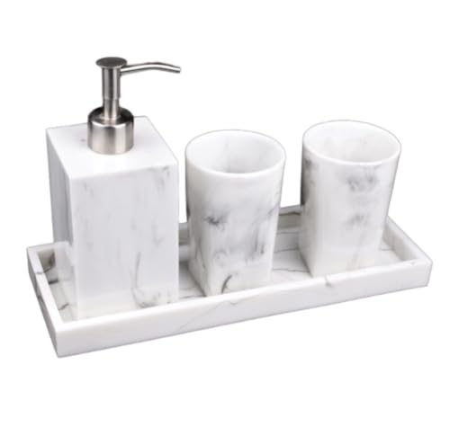 RYRYR Badezimmerzubehör-Sets mit Lotionspender, 4-teiliges Set, Seifen- und Zahnbürstenhalter aus weißem Harz for die Hochzeitswohnung von RYRYR