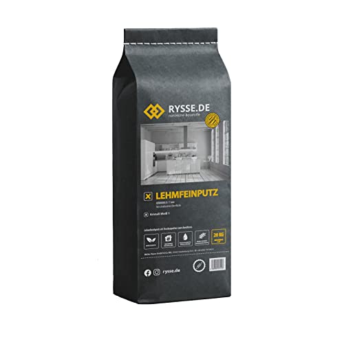 RYSSE.DE natürliche Baustoffe Lehmfeinputz weiß, schneeweiß, Trockenpulver, 20 kg, Reichweite ca. 8 m²(Schneeweiß) von Rysse.de natürliche Baustoffe