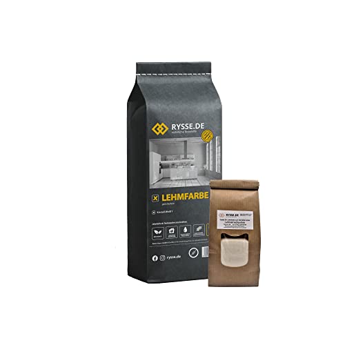 Rysse.de natürliche Baustoffe Lehmstreichputz, natürlich unpigmementiert, Trockenpulver, (besteht aus 10 kg Lehmfarbe + 1 kg Streichpuzzusatz), Reichweite ca. 76m², allergikerfreundlich (Schneeweiß) von Rysse.de natürliche Baustoffe