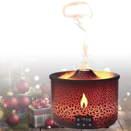 Vulkanischer Aromadiffusor, Diffusor for ätherische Öle mit blauem und rotem Flammen-/Raucheffekt, Luftbefeuchter mit kühlem Nebel, Nebel-Luftbefeuchter, automatische Abschaltung ohne Wasser von RYTJFDSAZ