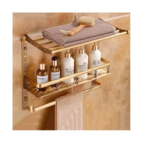 RYUQW3RE Duschregale 2-stufiges Wandregal aus Metall for das Badezimmer, Keine Bohrlöcher erforderlich(62cm) von RYUQW3RE