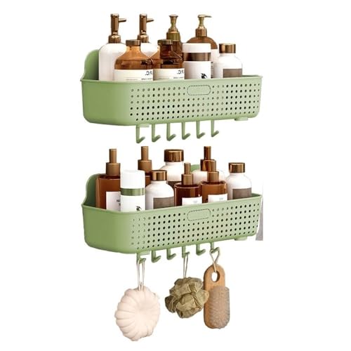 RYUQW3RE Duschregale 2er-Pack Selbstklebende Duschablage – Badezimmer-Organizer ohne Bohren mit Haken(Green) von RYUQW3RE