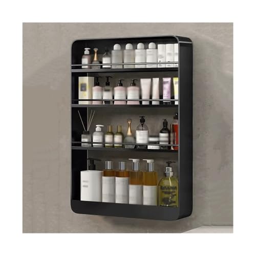 RYUQW3RE Duschregale Toiletten-Wandregal, Waschtisch, vierstöckiges Kosmetik-Aufbewahrungsregal, Wandregal aus Metall, ohne Stanzen(Black) von RYUQW3RE