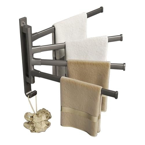 RYUQW3RE Duschregale Um 180° drehbarer Handtuchhalter zur Wandmontage, 4 Stangen, mehrstufige Anpassungen, Grau von RYUQW3RE