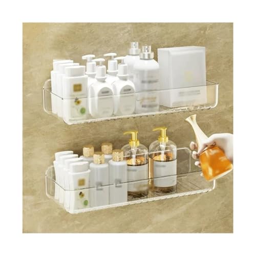 RYUQW3RE Duschregale Wandregal ohne Bohren for Badezimmer, 2-stufiger Toilettenartikel-Organizer aus Kunststoff(Transparent) von RYUQW3RE
