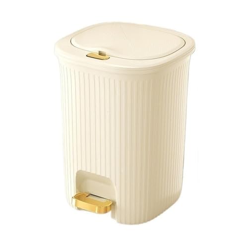 RYUQW3RE Küchenmülleimer 8/10/15/20L schmaler Mülleimer mit Deckel und goldenem Pedal for Bad und Küche(White,15L) von RYUQW3RE