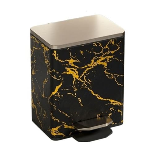 RYUQW3RE Küchenmülleimer Marmor-Mülleimer mit Edelstahldeckel und Fußpedal for Zuhause und Büro(Black-gold,15L) von RYUQW3RE