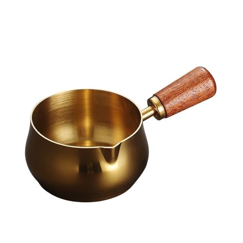RYUQW3RE Sauciere Saucenbecher aus Edelstahl, Soßenbecher, Steak-Saucenbecher mit schwarzem Pfeffer, Holzgriff, Tomatensalat-Spritzbecher(Gold,S) von RYUQW3RE