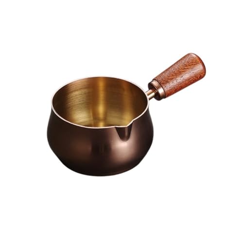 RYUQW3RE Sauciere Saucenbecher aus Edelstahl, Soßenbecher, Steak-Saucenbecher mit schwarzem Pfeffer, Holzgriff, Tomatensalat-Spritzbecher(Rose Gold,S) von RYUQW3RE