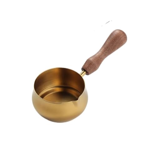 RYUQW3RE Sauciere Sauciere-Extraktionsbecher aus Edelstahl, Becher mit Holzgriff, Kleiner Milchbecher, Goldener Saucenbecher mit Griff(Gold,L) von RYUQW3RE