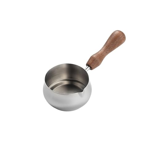 RYUQW3RE Sauciere Sauciere-Extraktionsbecher aus Edelstahl, Becher mit Holzgriff, Kleiner Milchbecher, Goldener Saucenbecher mit Griff(Silver,S) von RYUQW3RE