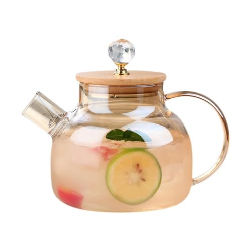 RYUQW3RE Teekessel Teekanne aus Glas mit Henkel – hitzebeständiger Kessel for heißen Tee und kaltes Aufgussgetränk(Light Brown,S) von RYUQW3RE
