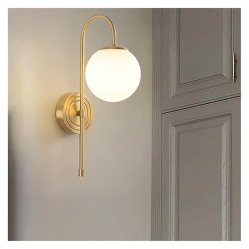 RYVEWZOOE Milchig-weißer Glaslampenschirm, Kupfer-Einzelkopf-Wandlampe von RYVEWZOOE