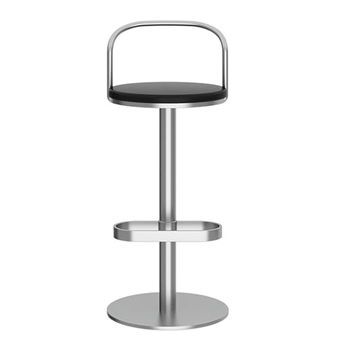 RYZLSVFB Barhocker Barhocker aus Massivholz, runde Küchenhocker mit Fußstütze, Frühstücksbar-Thekenstuhl, Stabiler Eisenrahmen, for Esszimmer, Café, Pub, Restaurant(Silver Black,65cm(25.59in)) von RYZLSVFB