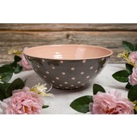 Große Salatschüssel, Keramikschüssel, Obstschüssel, Handgemachte Schüssel, Rosa Und Grau Gemustert, Servierschüssel - Mit Punkten von RYceramic