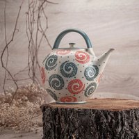 Teekanne, Keramik Handgemachte Türkis Und Weiß, Spiralen Teekanne, Keramik Handgemachte Türkis Und Weiß, Spiralen von RYceramic