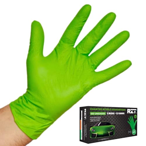 RZ TOOLS Orangefarbene DIAMANTE NITRIL-Handschuhe – Die robustesten Nitrilhandschuhe auf dem Markt – Latexfrei – wiederverwendbar (Größe XL, Grün, 100 Stück) von RZ TOOLS