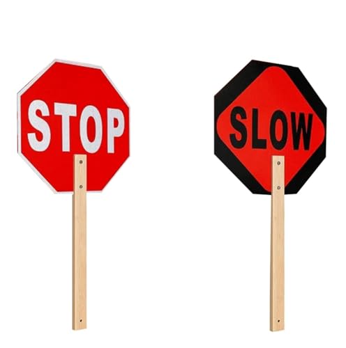 Reflektierendes doppelseitiges „Stop Slow“-Schild mit Griff – 13 x 13 Zoll, langlebiges Aluminium-Verkehrskontrollschild for das Management(1PC) von RZAJMADEU