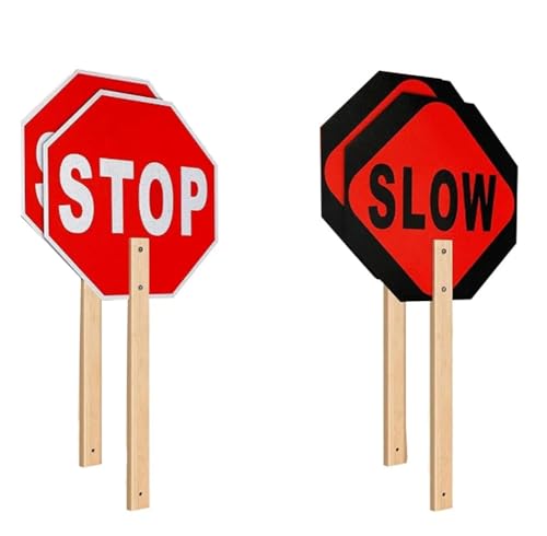 Reflektierendes doppelseitiges „Stop Slow“-Schild mit Griff – 13 x 13 Zoll, langlebiges Aluminium-Verkehrskontrollschild for das Management(4PCS) von RZAJMADEU