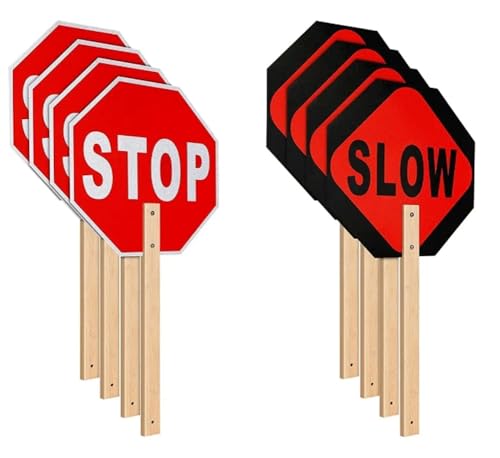 Reflektierendes doppelseitiges „Stop Slow“-Schild mit Griff – 13 x 13 Zoll, langlebiges Aluminium-Verkehrskontrollschild for das Management(8PCS) von RZAJMADEU