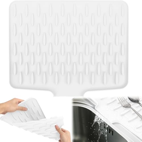 RZCOMP Abtropfmatte Geschirr Abtropfmatte Spüle Silikon,Rutschfestes Matte & Hhitzebeständige Faltbare Abtropfmatte mit Rillenstruktur für Küchenarbeitsplatten und Küchenspüle (weiß, 40*32.5cm) von RZCOMP