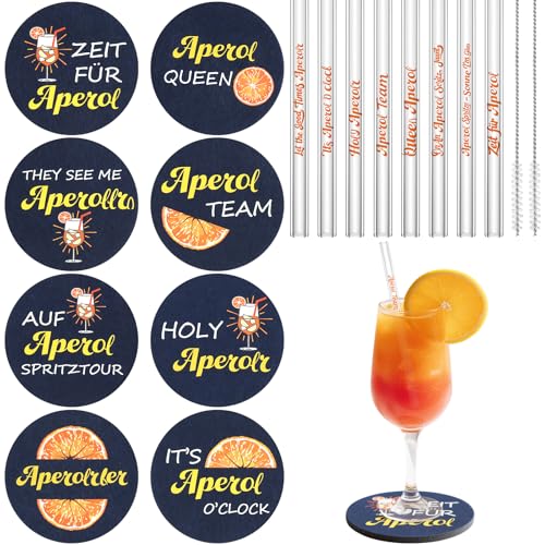RZCOMP Aperol Spritz Geschenk 16 Stück,Aperol Filzuntersetzer und Aperol Glasstrohhalme Wiederverwendbar mit 2 Reinigungsbürste,Sommer Tischdeko Aperol Spritz Accessoires für Aperol Liebhaber RZCOMP Aperol Spritz Geschenk 16 Stück,Aperol Filzuntersetzer und Aperol Glasstrohhalme Wiederverwendbar mit 2 Reinigungsbürste,Sommer Tischdeko Aperol Spritz Accessoires für Aperol Liebhaber von RZCOMP