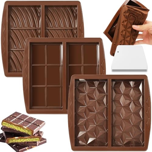 RZCOMP Schokoladenform Dubai Schokolade Form Silikon Tief Schokoladenform,Tief Dubai Schokolade Form für DIY Nüsse Schokolade Backen 3 Stück von RZCOMP