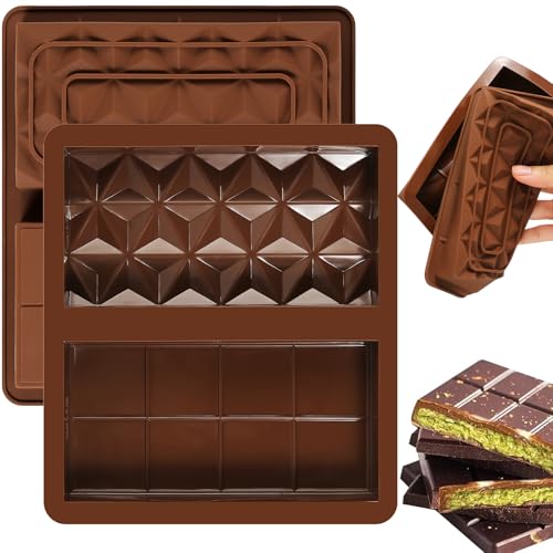 RZCOMP Tief Schokoladenform Silikon Schokoladentafel Formen Dubai Schokolade Schokoladentafel 2 in 1 Silikonform Schokoladentafel Tiefe Schokoladenform Tief Dubai Pralinenform aus Schokolade 2 Stück von RZCOMP