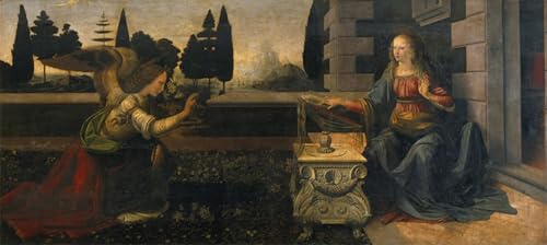 RZHRHJES Kunstwerk Bilder Leinwand Kunst Gemälde Leinwand Malerei Poster Die verkündigung von leonardo da vinci Wandbild für Heimdekoration 60x90cm von RZHRHJES